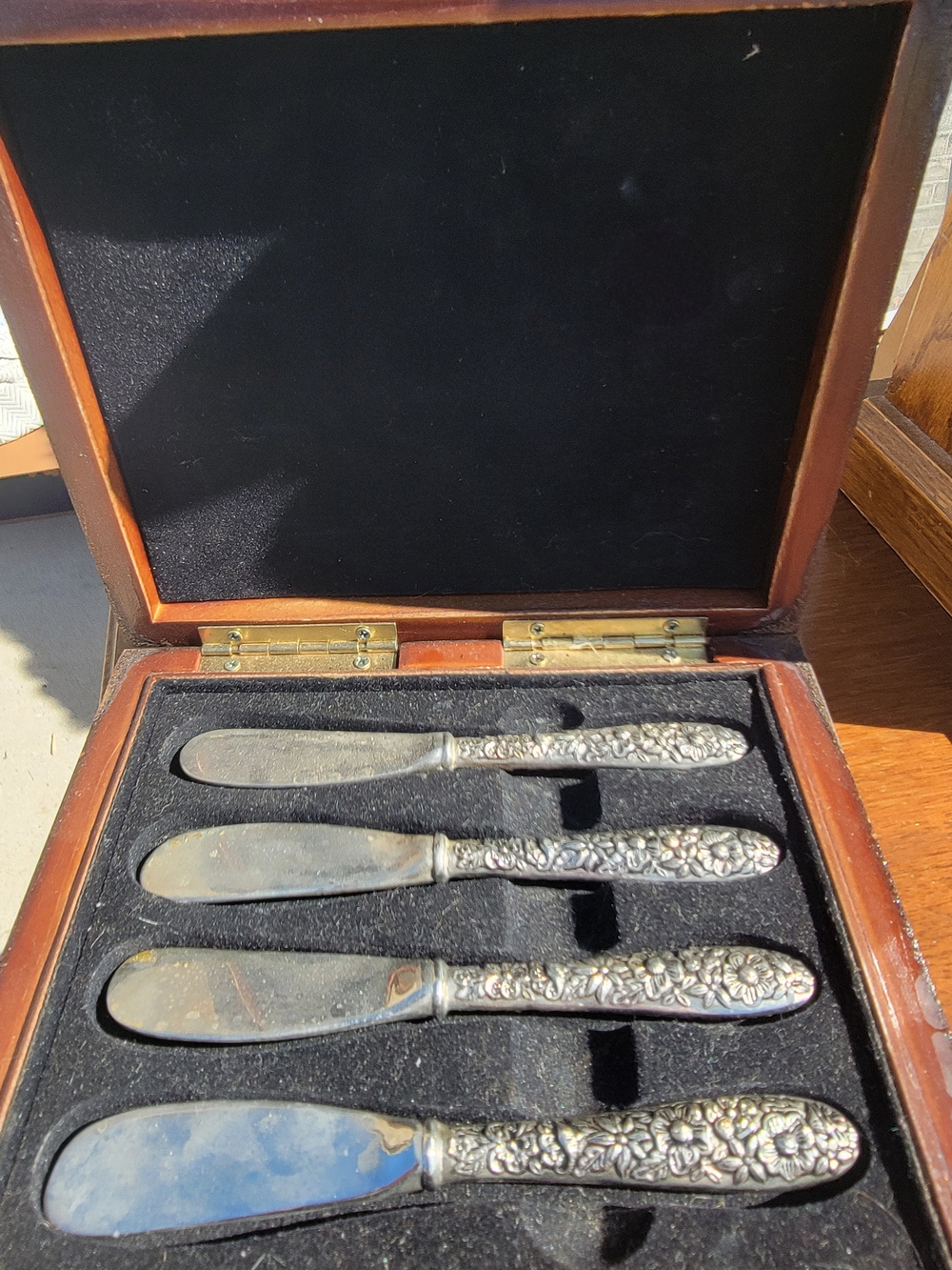 Vintage Silver Plated Godinger Floral-Handle Butter Knife Set